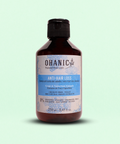 Flasche Ohanic Anti-Haarausfall-Shampoo, 250 ml, mit Trauben- und Kapuzinerkresse-Extrakt. Vegan, tierversuchsfrei, frei von Silikonen, Sulfaten, Farbstoffen, Paraffinen und Gluten.