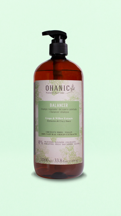 Ohanic Balancer Shampoo mit Trauben- und Weidenextrakt, 1000 ml, vegan und frei von Silikonen, Sulfaten, Parabenen und künstlichen Farbstoffen.